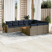 Loungeset voor tuin met grijs materiaal en waterdichte tas - Grijs en blauw / Met tafel - Tuinsets