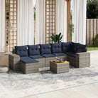 Loungeset voor tuin met waterdichte tas en grijs gepoedercoat staal - grijs en marineblauw / hoek + 3x midden