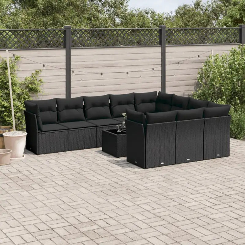 Loungeset voor tuin met zwart materiaal en gepoedercoat staal - Zwart / Met tafel - Tuinsets