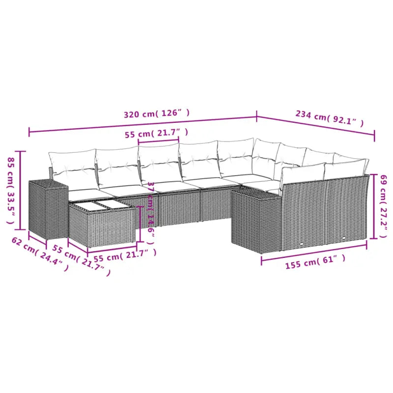 Loungeset voor tuin of terras in grijs materiaal met gepoedercoat staal - Tuinsets