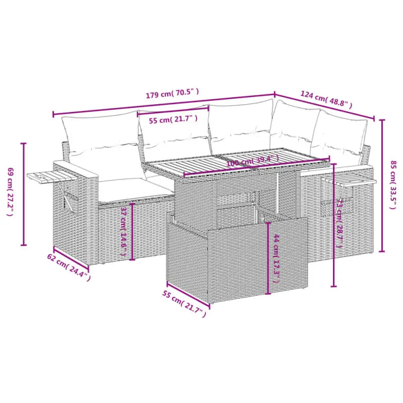 Loungeset voor tuin of terras in zwart materiaal en gepoedercoat staal - Tuinsets
