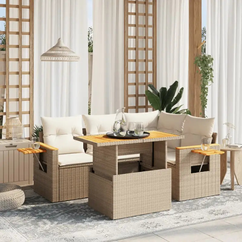 Loungeset voor tuin of terras in zwart materiaal en gepoedercoat staal - beige en crèmekleurig / zonder opbergruimte