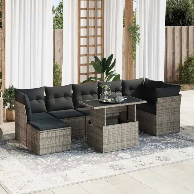 Loungeset voor tuin of terras met beige materiaal en gepoedercoat staal - Grijs / met opbergruimte - Tuinsets