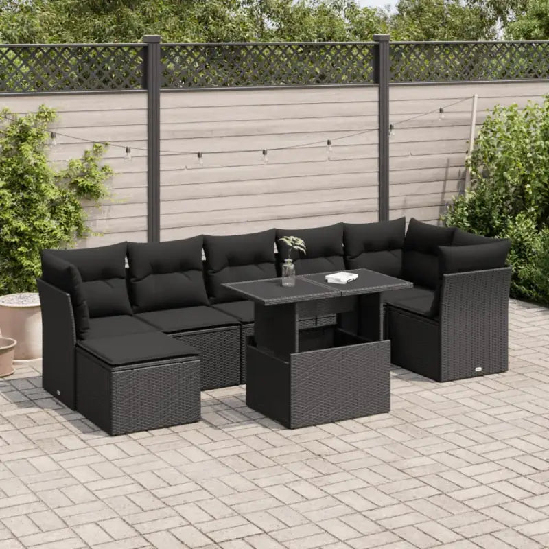Loungeset voor tuin of terras met beige materiaal en gepoedercoat staal - Zwart / met opbergruimte - Tuinsets