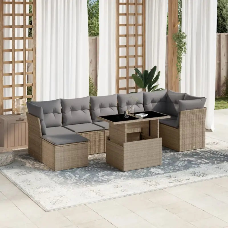 Loungeset voor tuin of terras met beige materiaal en gepoedercoat staal - Beige en grijs / zonder opbergruimte