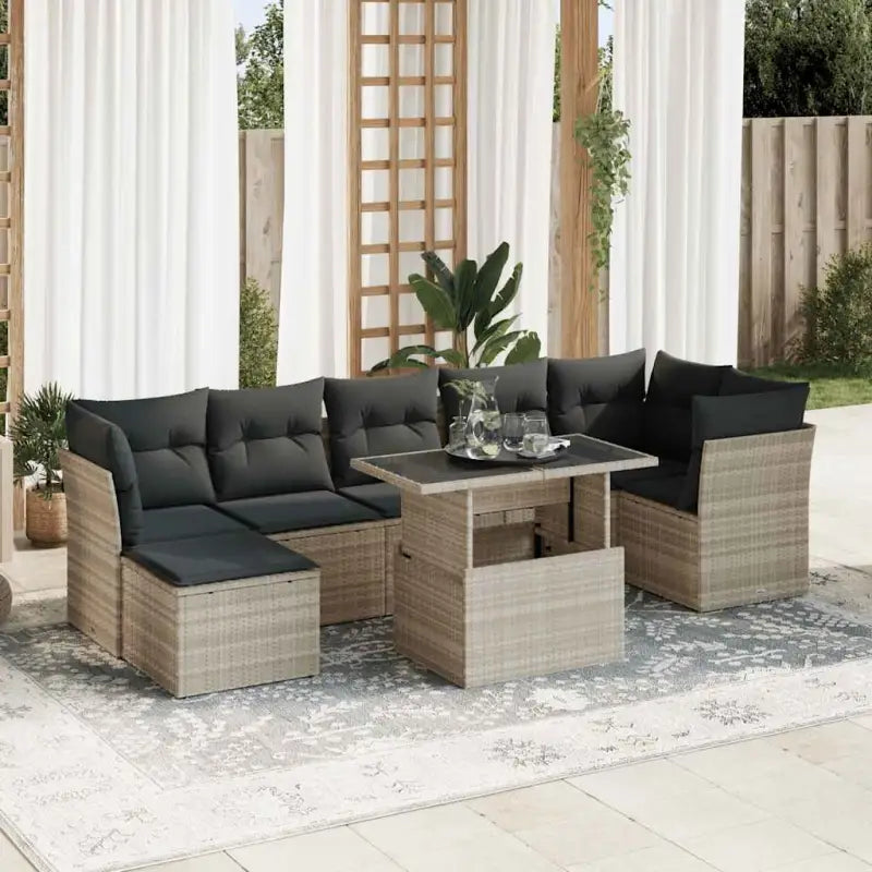 Loungeset voor tuin of terras met beige materiaal en gepoedercoat staal - Lichtgrijs / met opbergruimte - Tuinsets