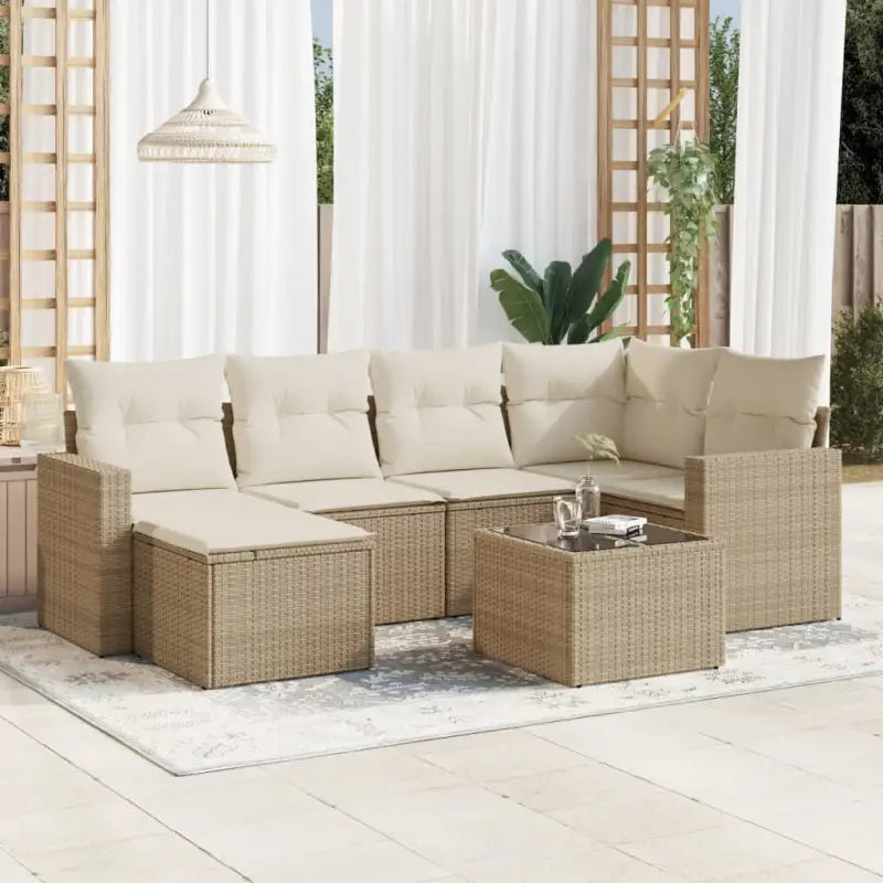 Loungeset voor tuin of terras met beige materiaal en gepoedercoat staal - Tuinsets