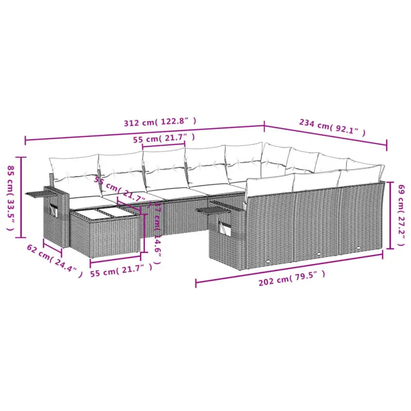 Loungéset voor tuin of terras met grijs materiaal en gepoedercoat staal - Tuinsets
