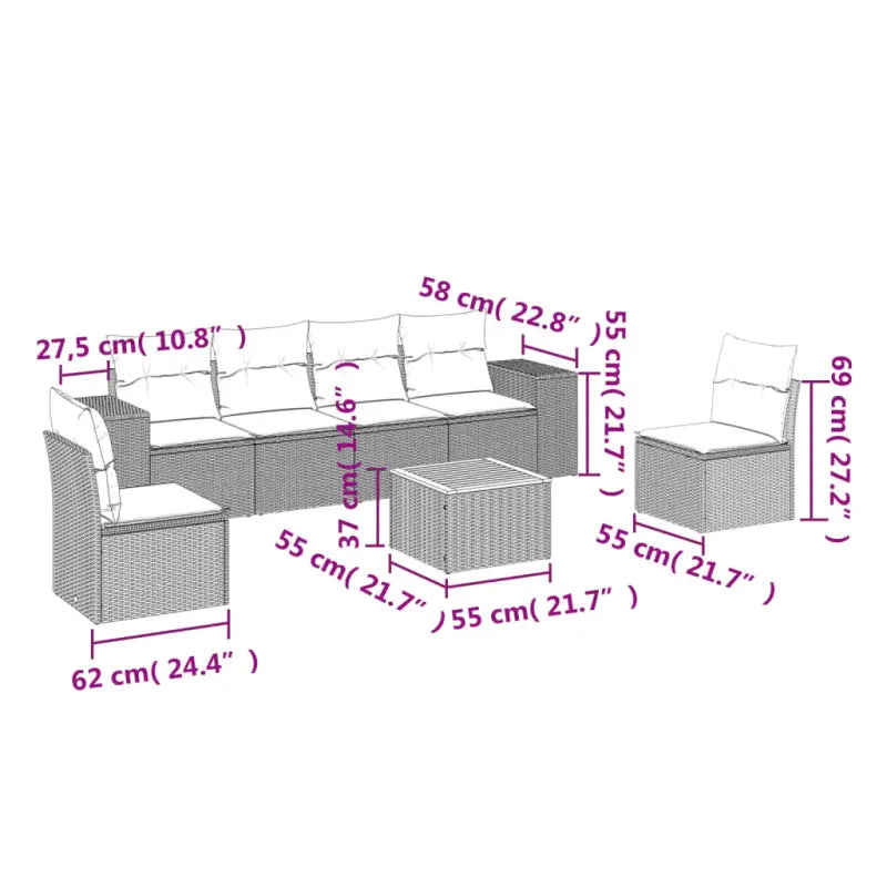 Loungeset voor tuin of terras met grijs materiaal en gepoedercoat staal - Tuinsets