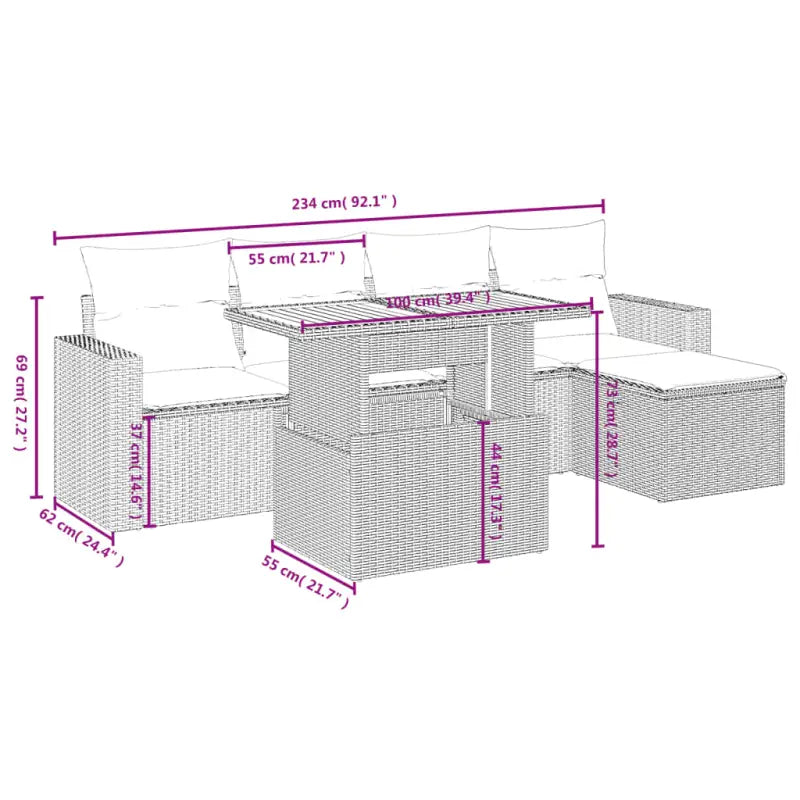 Loungeset voor tuin of terras met grijs materiaal en gepoedercoat staal - Tuinsets