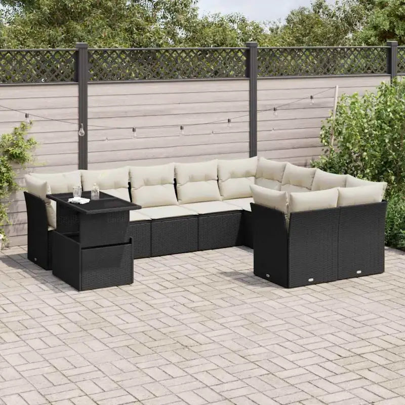 Loungeset voor tuin of terras met zwart materiaal en gepoedercoat staal - Zwart en crème / Zonder tafel - Tuinsets