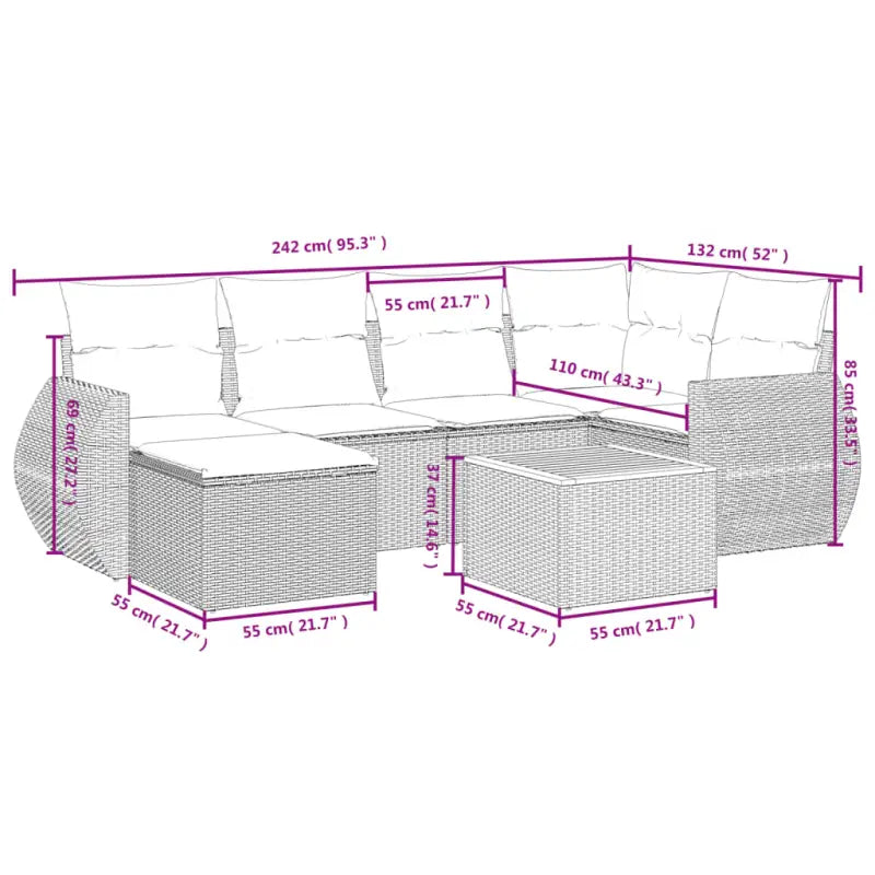 Loungeset voor tuin of terras met zwart materiaal en gepoedercoat staal - Tuinsets