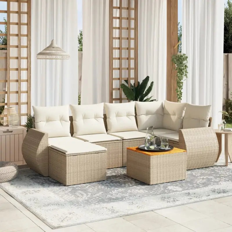 Loungeset voor tuin of terras met zwart materiaal en gepoedercoat staal - beige en crèmekleurig - Tuinsets