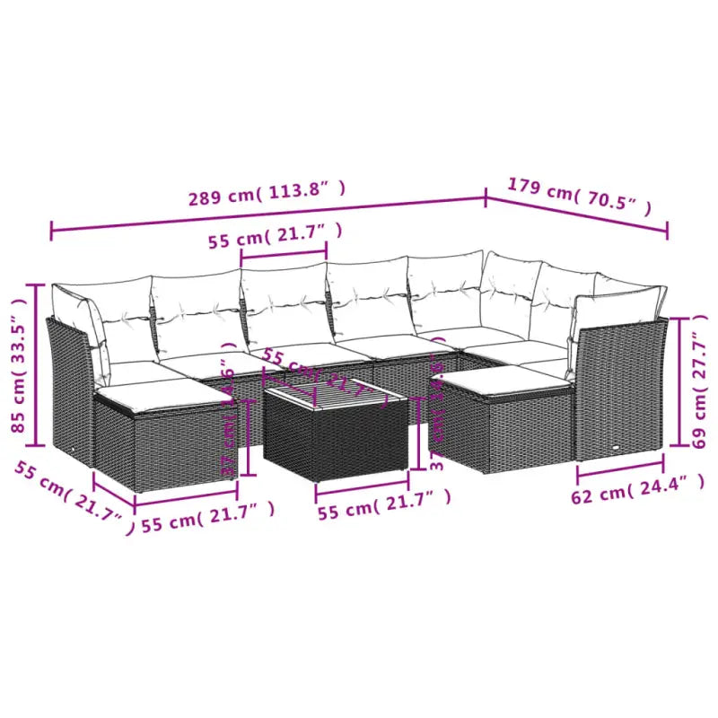 Loungeset voor tuin of terras met zwart materiaal en gepoedercoat staal - Tuinsets