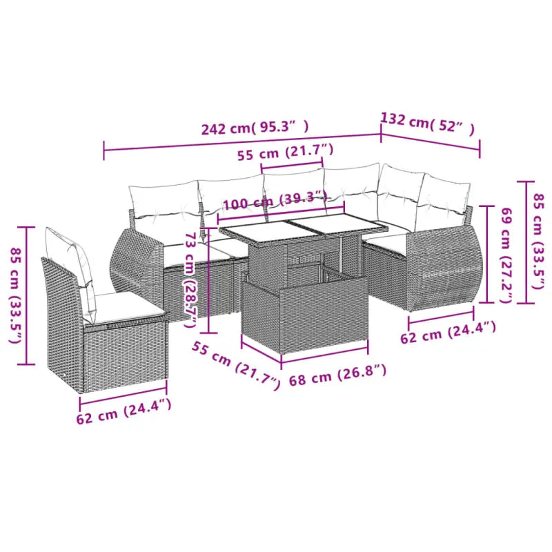 Loungeset voor tuin of terras met zwart materiaal en gepoedercoat staal - Tuinsets