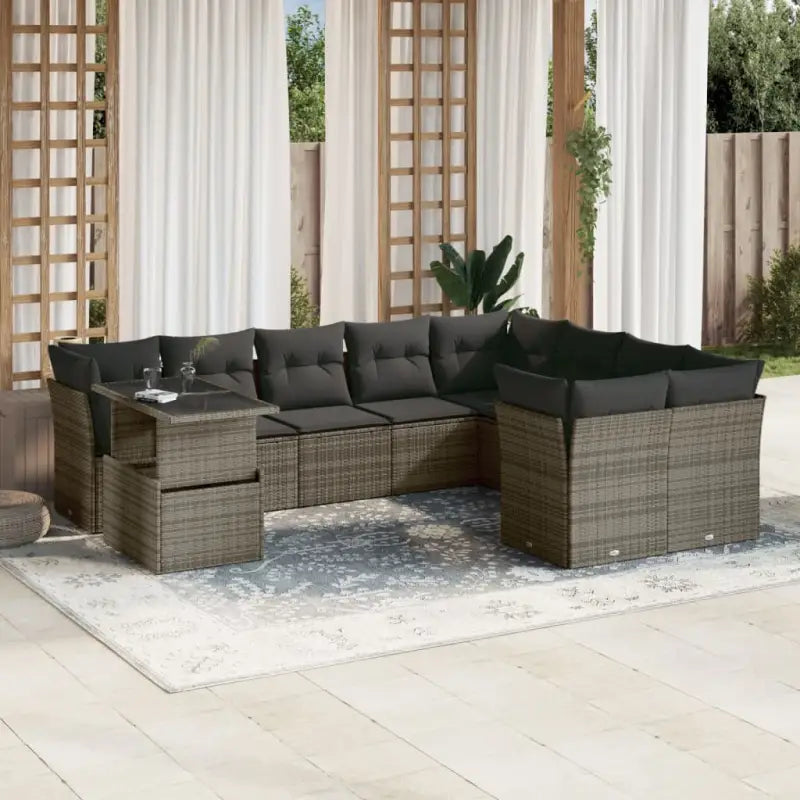 Loungeset voor tuin of terras met zwart materiaal en gepoedercoat staal - Grijs / Met tafel - Tuinsets