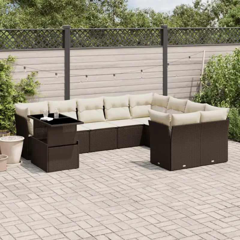 Loungeset voor tuin of terras met zwart materiaal en gepoedercoat staal - Bruin en crème / Met tafel - Tuinsets