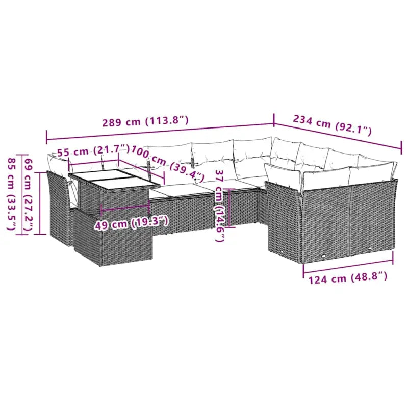 Loungeset voor tuin of terras met zwart materiaal en gepoedercoat staal - Tuinsets