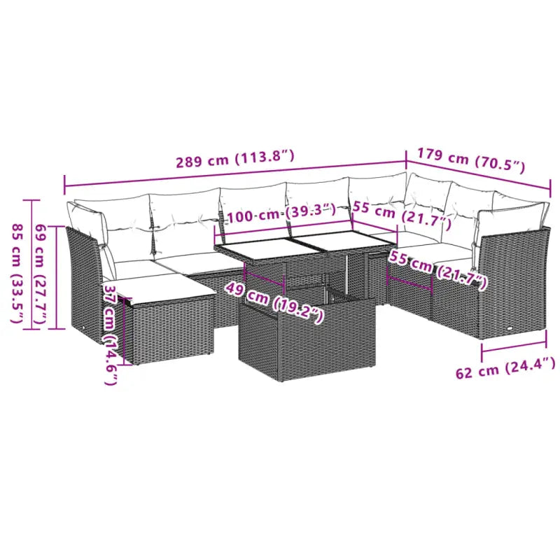 Loungeset voor tuin of terras van beige materiaal en gepoedercoat staal - Tuinsets