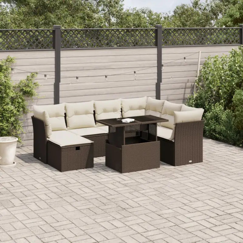 Loungeset voor tuin terras met zwart materiaal en gepoedercoat staal - Bruin en crème / Met tafel - Tuinsets