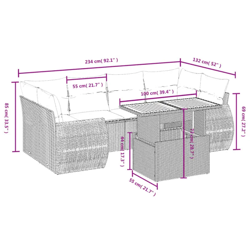 Loungeset voor tuin van grijs materiaal en gepoedercoat staal - Tuinsets