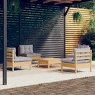 Loungetafel en banken van massief grenenhout met voetenbank - Bruin en grijs - Tuinsets