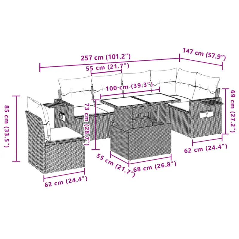 Loungetafel Tuinset met beige materiaal en gepoedercoat staal afmetingen - Tuinsets