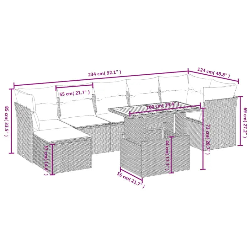 Loungetekstafel set in zwart materiaal en gepoedercoat staal afmetingen - Tuinsets