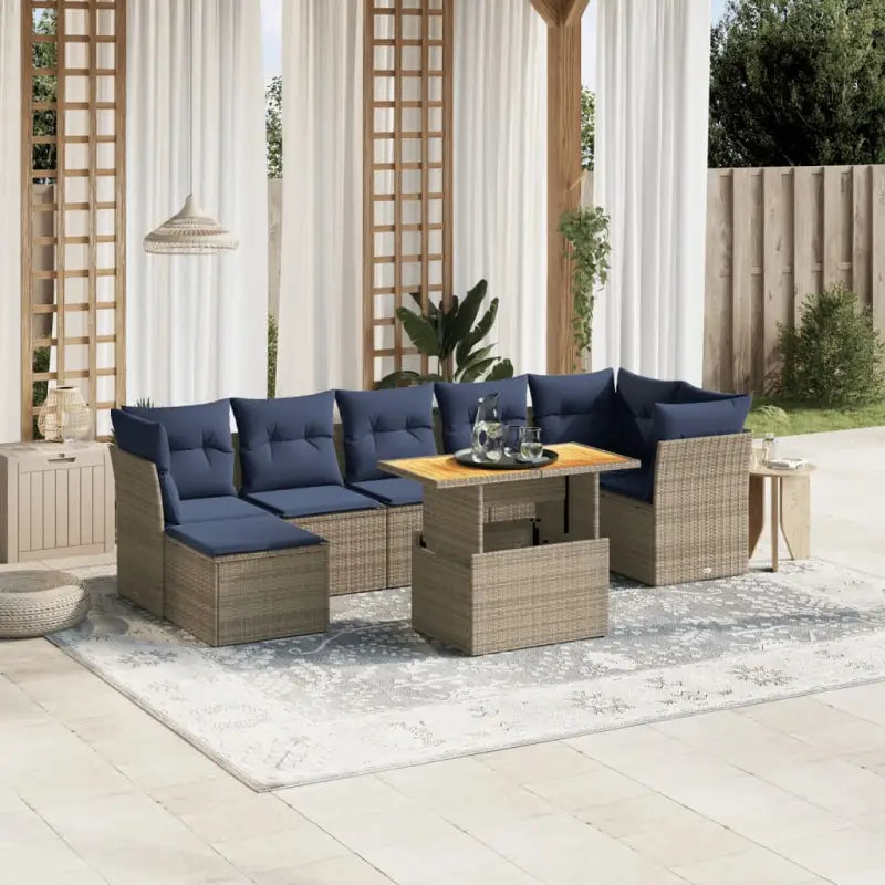 Loungetekstafel set in zwart materiaal en gepoedercoat staal afmetingen - Grijs / Tafel + 3x hoek + 3x midden - Tuinsets