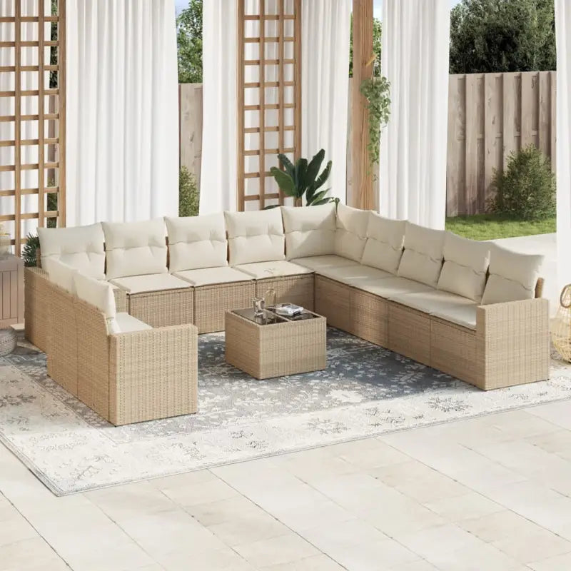 Loungetuig met beige materiaal en gepoedercoat staal afmetingen - beige en crèmekleurig / Met tafel - Tuinsets