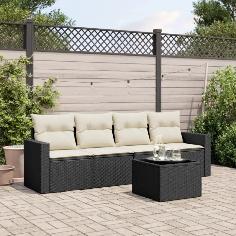Loungetuig tuinset met poly rattan en comfortabele zitervaring - Zwart en crème / Met tafel - Tuinsets
