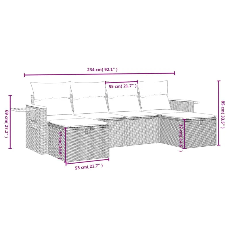 Loungetuigenset in grijs materiaal met gepoedercoat staal afmetingen - Tuinsets