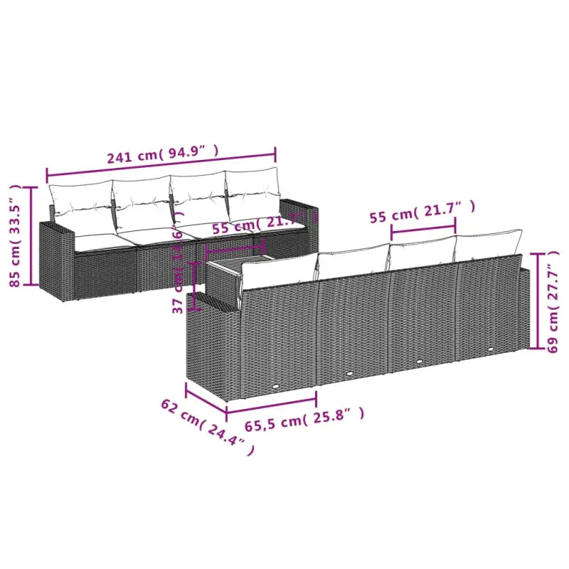 Loungetuigset met poly rattan en gepoedercoat staal voor buitenplezier - Tuinsets