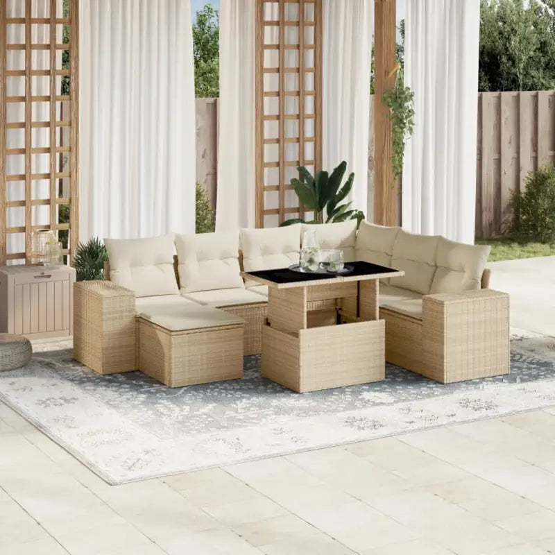 Loungetuina set met beige materiaal en gepoedercoat staal afmetingen - Tuinsets