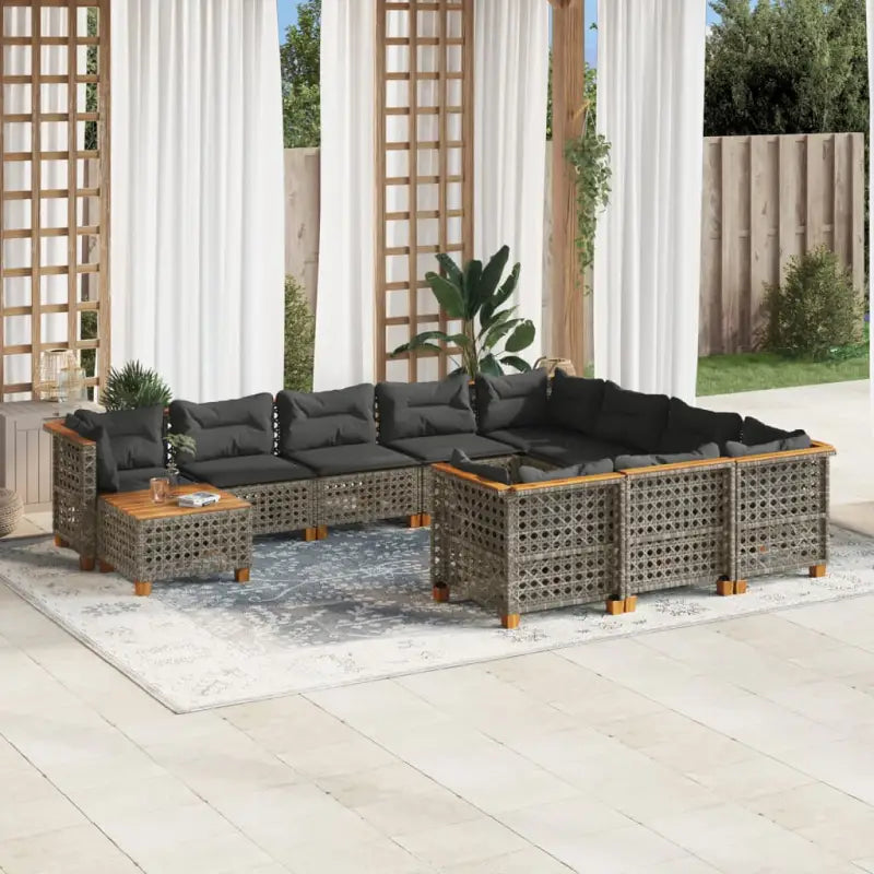 Loungetuins Set met Grijs Materiaal en Natuurlijke Olieafwerking - Grijs / Lijngeweven - Tuinsets