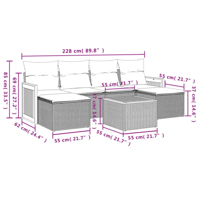 Loungetuinset in beige materiaal met gepoedercoat staal afmetingen - Tuinsets