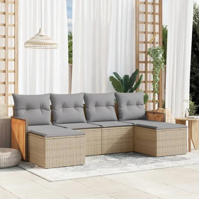 Loungetuinset in beige materiaal met gepoedercoat staal afmetingen - Beige en grijs / Zonder tafel - Tuinsets