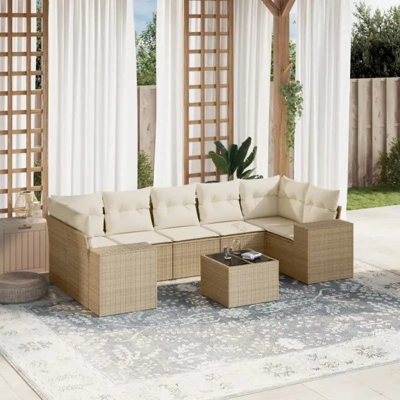 Loungetuinset in beige materiaal met gepoedercoat staal en afmetingen - beige en crèmekleurig - Tuinsets