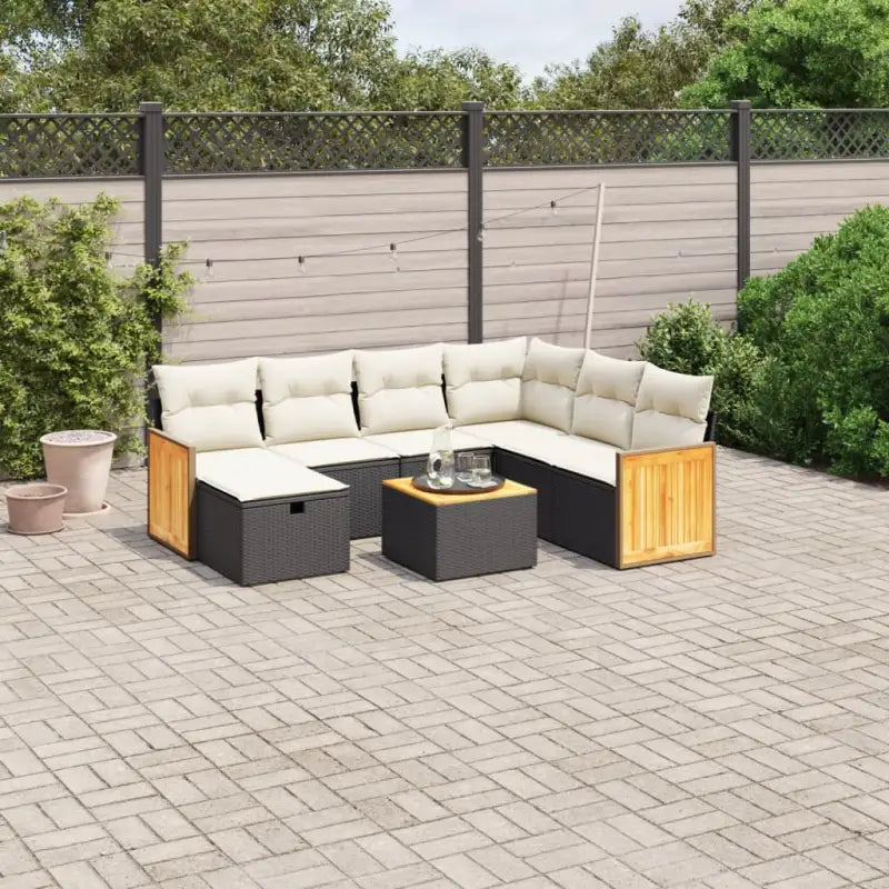 Loungetuinset in gemengd beige met gepoedercoat staal en afmetingen - Zwart en crème / Met tafel - Tuinsets