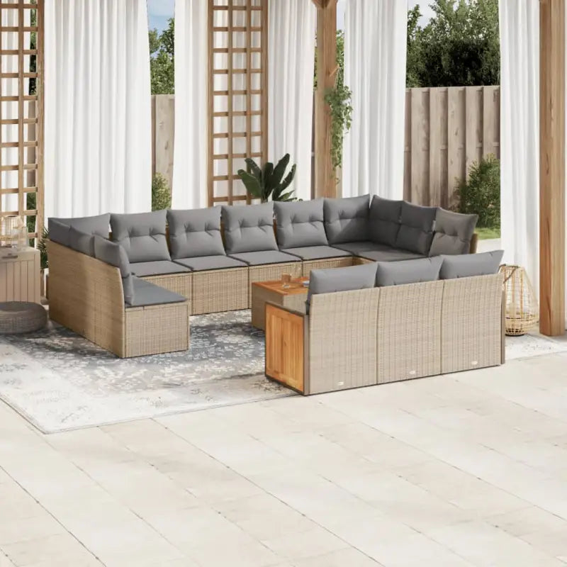 Loungetuinset in grijs materiaal met gepoedercoat staal en comfortabele afmetingen - beige en lichtgrijs / Met tafel