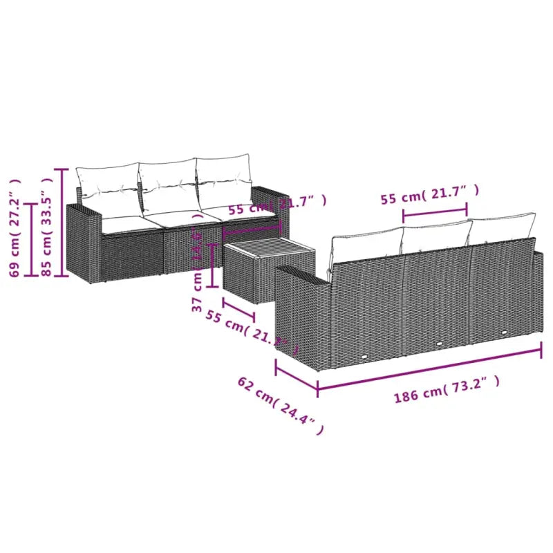 Loungetuinset in grijs materiaal met gepoedercoat staal afmetingen - Grijs - Tuinsets