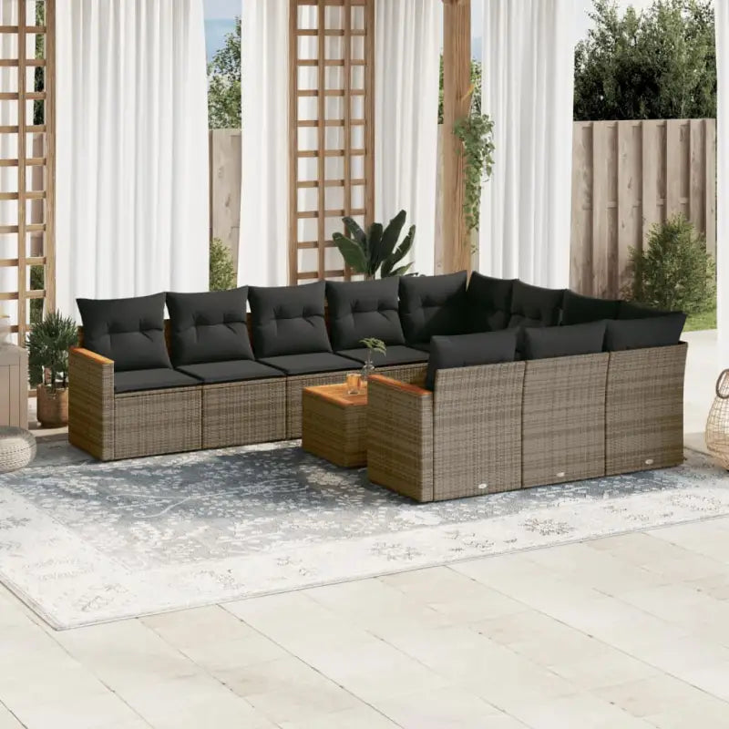 Loungetuinset in zwart gepoedercoat staal met comfortabele afmetingen - Grijs / Met tafel - Tuinsets