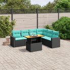 Loungetuinset in zwart materiaal met gepoedercoat staal afmetingen - Zwart / 3x midden + hoek + Tafel + 2x Bank