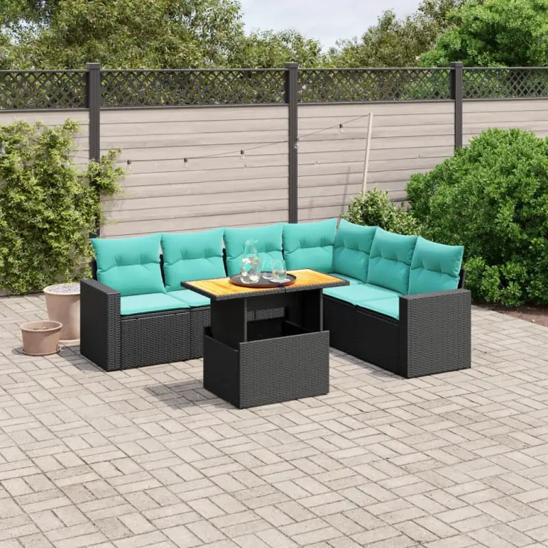 Loungetuinset in zwart materiaal met gepoedercoat staal afmetingen - Zwart / 3x midden + hoek + Tafel + 2x Bank