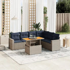 Loungetuinset in zwart materiaal met gepoedercoat staal afmetingen - Grijs / 3x midden + hoek + Tafel + 2x Bank