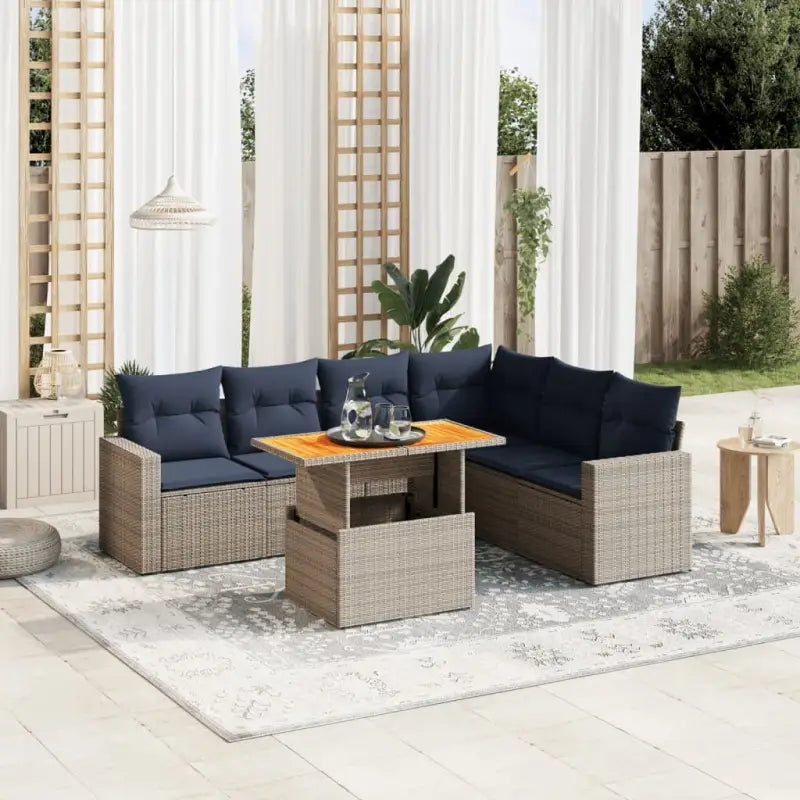 Loungetuinset in zwart materiaal met gepoedercoat staal afmetingen - Grijs / 3x midden + hoek + Tafel + 2x Bank