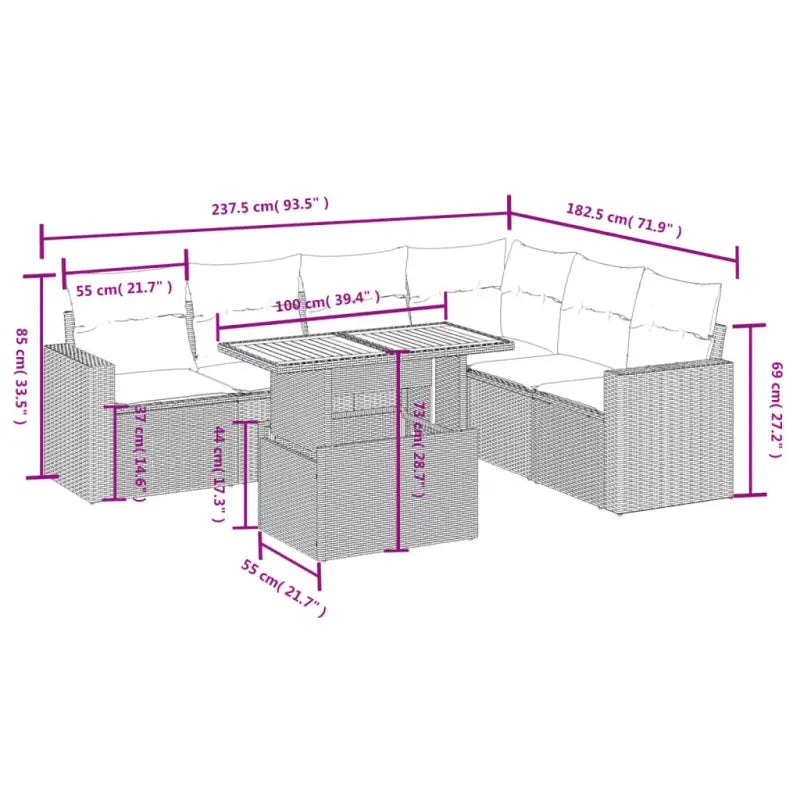 Loungetuinset in zwart materiaal met gepoedercoat staal afmetingen - Tuinsets