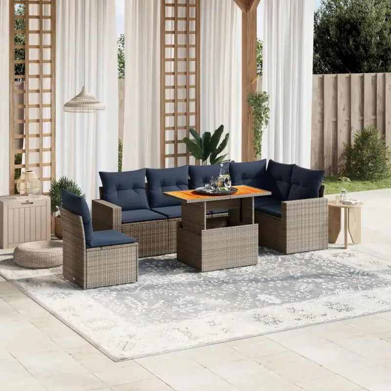 Loungetuinset in zwart materiaal met gepoedercoat staal afmetingen - Grijs / hoek + 3x midden + Tafel + 2x Bank