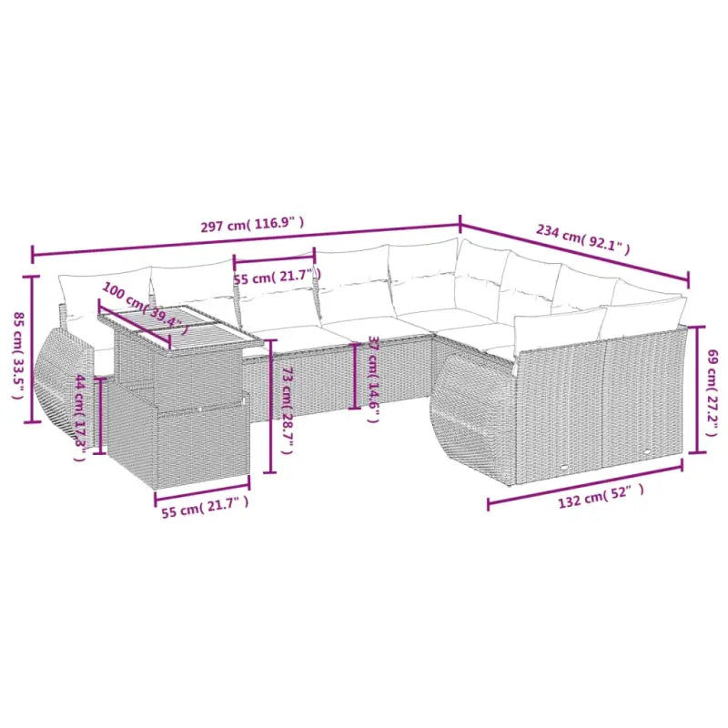 Loungetuinset in zwart materiaal met gepoedercoat staal en afmetingen - Tuinsets