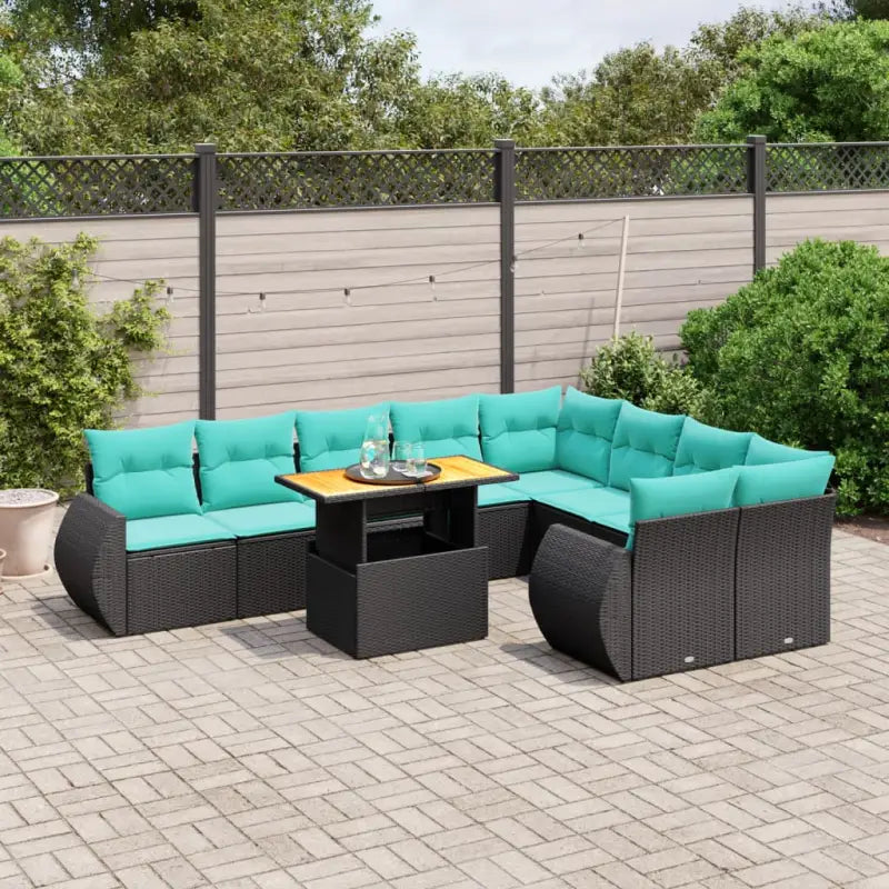 Loungetuinset in zwart materiaal met gepoedercoat staal en afmetingen - Zwart / Tafel + 5x midden + 2x hoek - Tuinsets